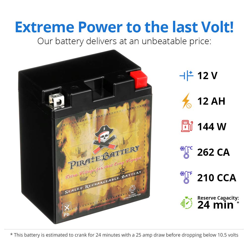 Pirate Battery 14AHL-BS dimensions 5.2 x 3.46 x 6.42 inches for versatile fit.