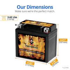 Pirate Battery YTX5L-BS sealed AGM design reduces spills and vibration.