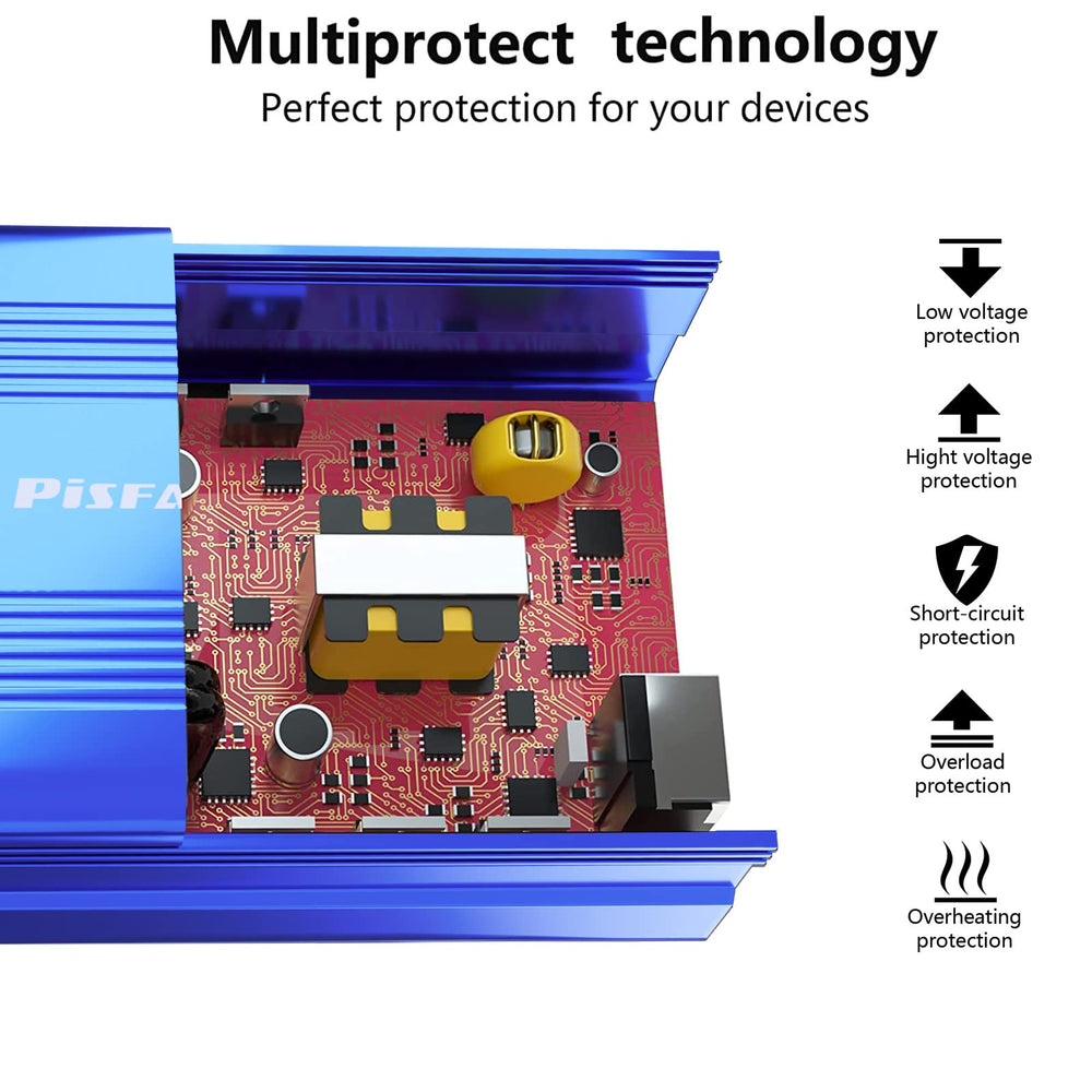 PiSFAU 150W car inverter packaging shows compact, ready-to-use kit
