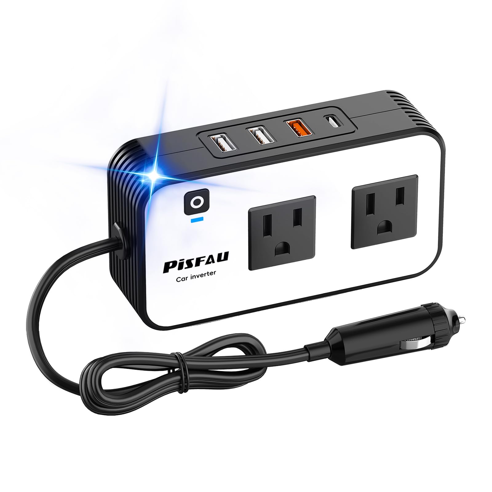 PiSFAU 200W car inverter in compact design for on-the-road charging convenience.