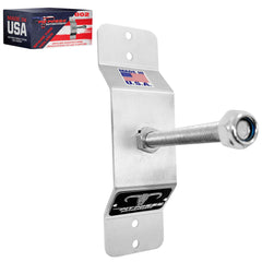 Pit Posse 802 spare tire carrier wall mount bracket securely holds tires on enclosed trailers.