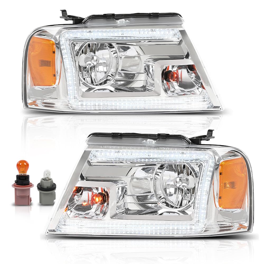 PIT66 LED DRL headlight assembly front view showing compatibility with Ford F-150 and Lincoln Mark LT