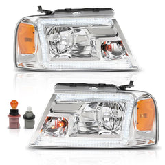 PIT66 LED DRL headlight assembly front view showing compatibility with Ford F-150 and Lincoln Mark LT