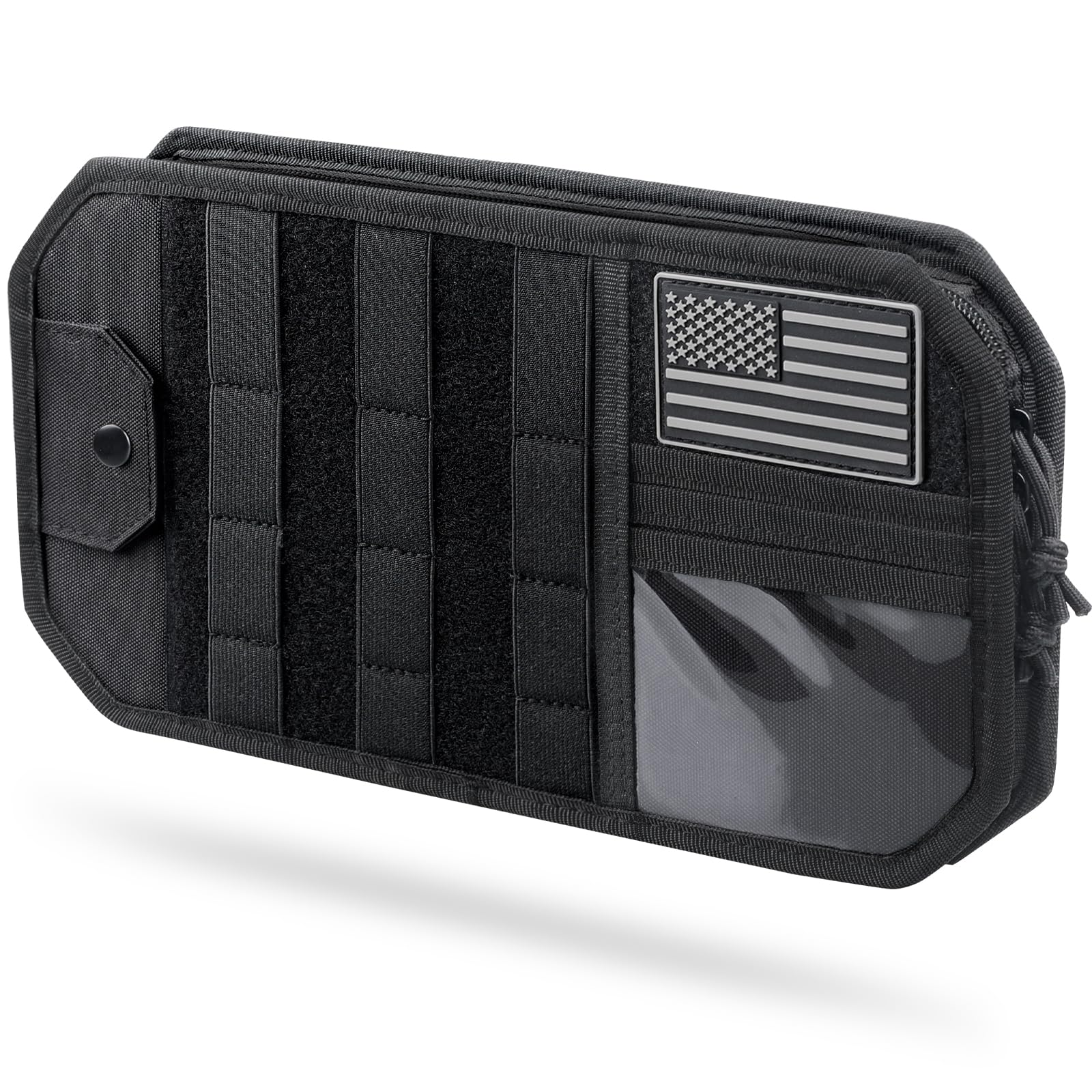 Pitozer MOLLE visor panel front view for easy access to gear during drives.