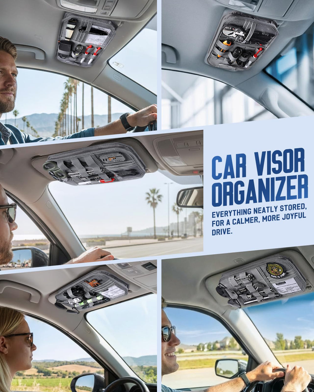 Pitozer universal-fit car visor works with most sedans, SUVs, and trucks.