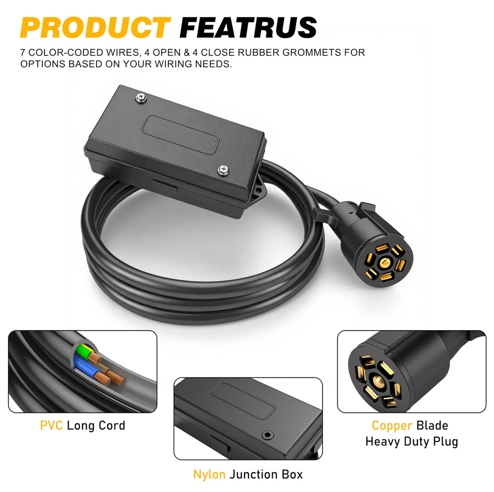 PKDOAX 6ft trailer cord for flexible, durable hookups during trips.