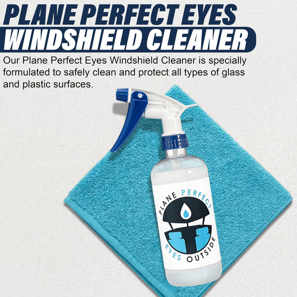 Plane Perfect Eyes Outside spray bottle in action for quick clean.