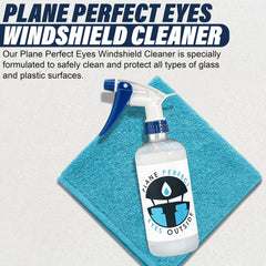 Plane Perfect Eyes Outside spray bottle in action for quick clean.