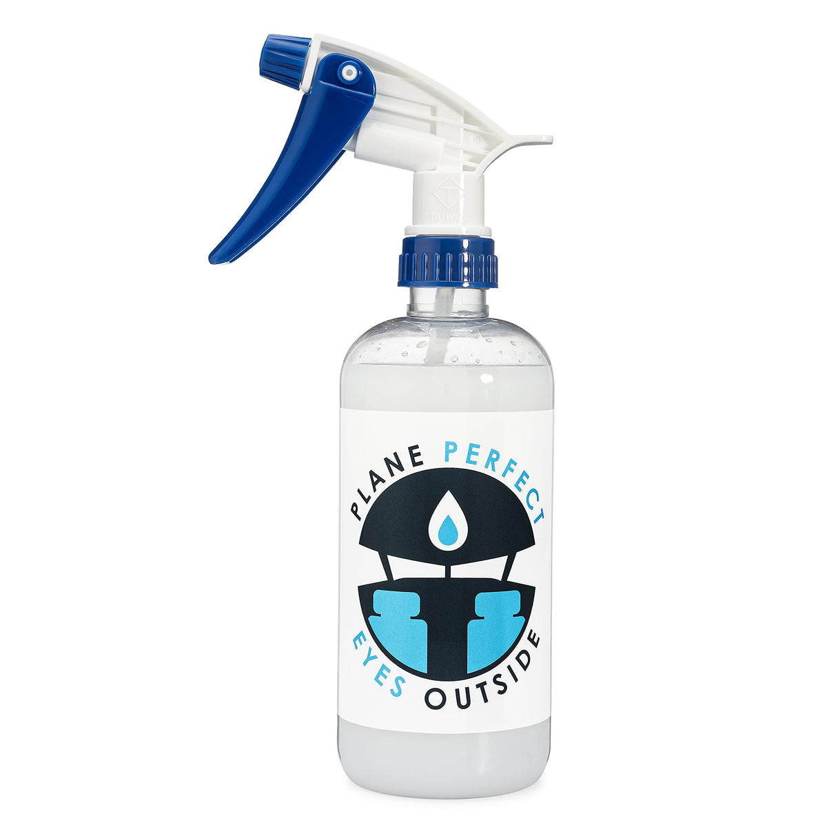 Plane Perfect Eyes Outside windshield cleaner bottle delivering streak-free glass clarity.