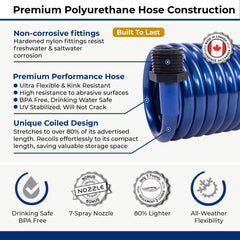 Plastair Marine SpringHose recoil design saves space after use.