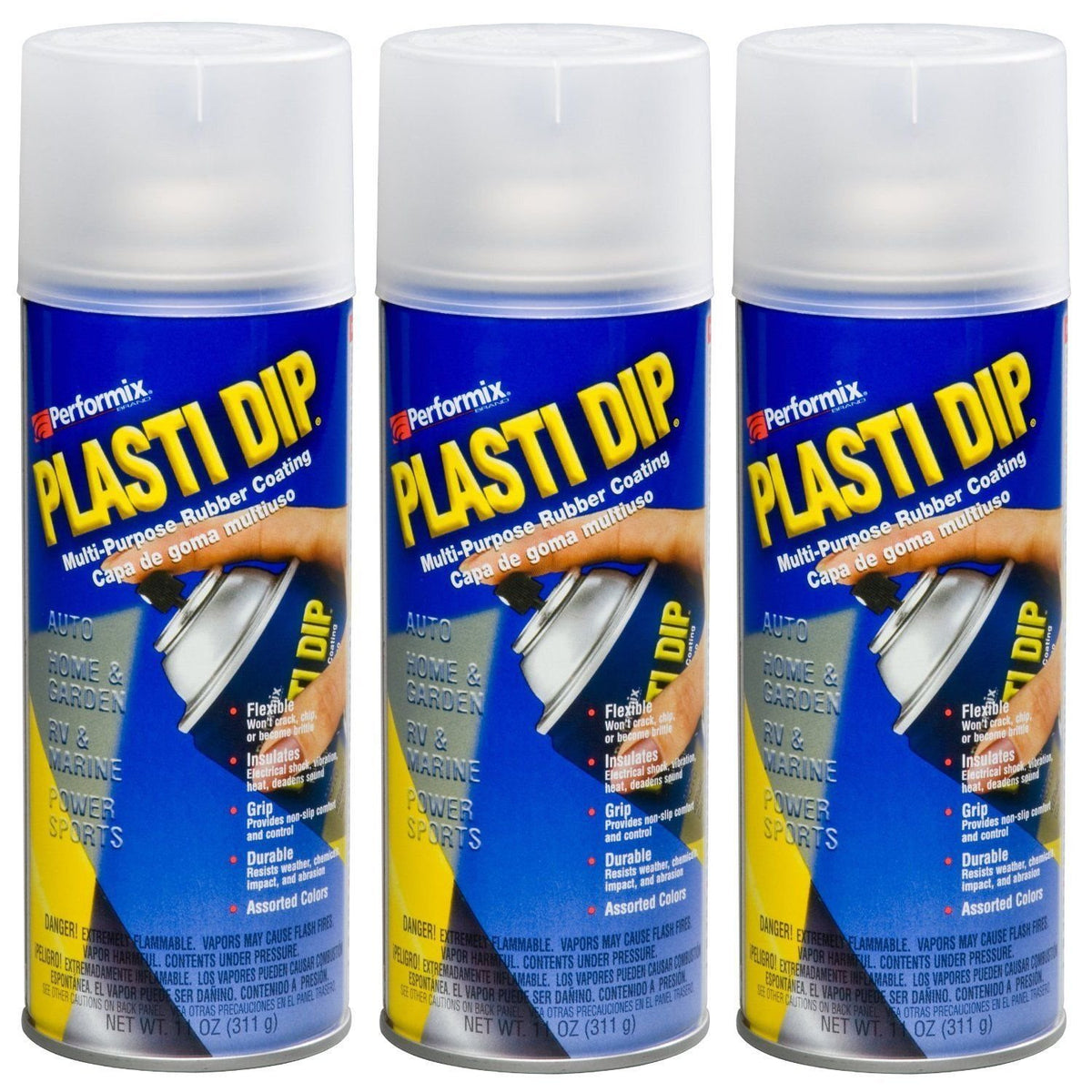 Plasti Dip Clear 11oz spray can for rubber handle coating with moisture and corrosion protection.