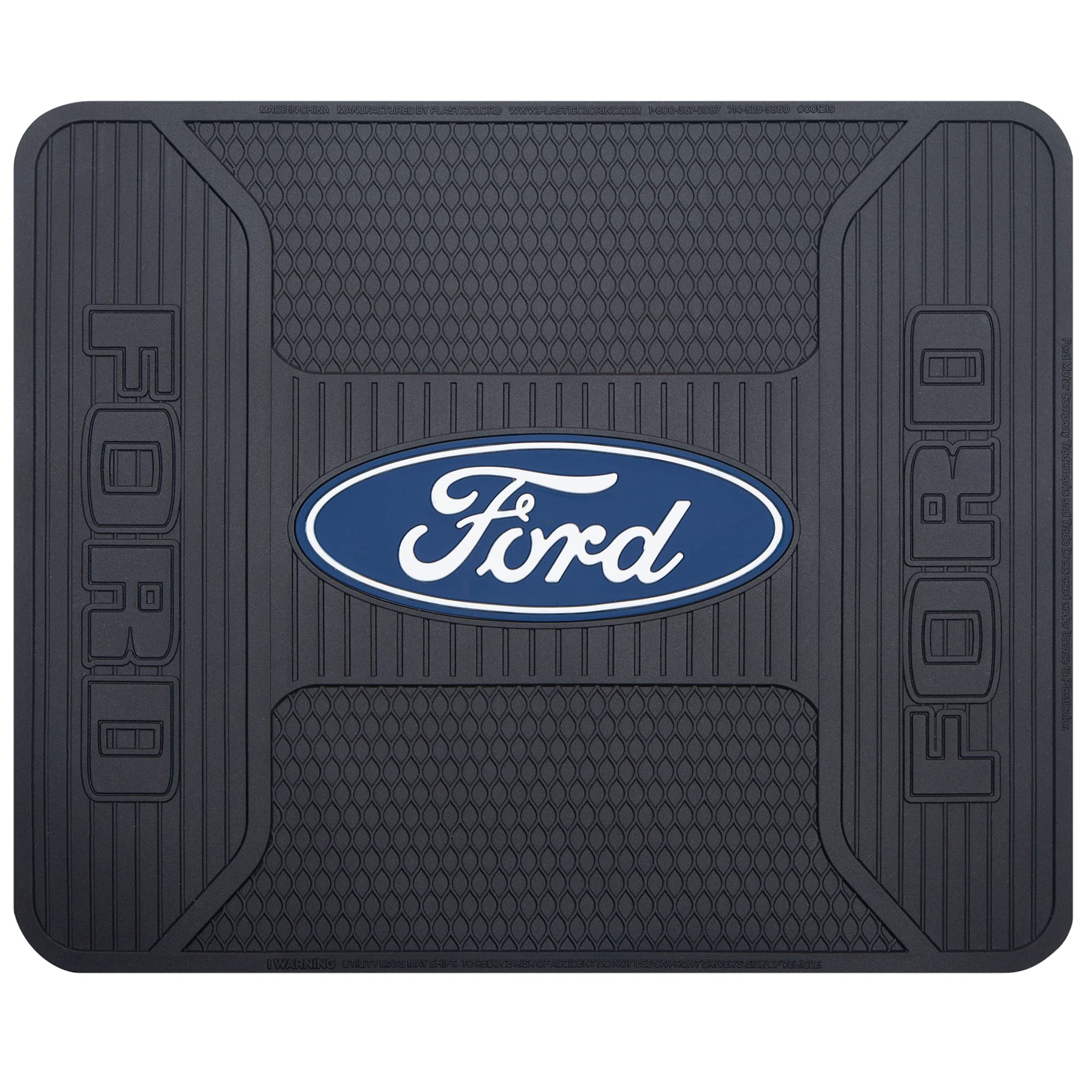Plasticolor 001219ZX2 rear floor mats protect interior from dirt and spills with a bold Ford logo