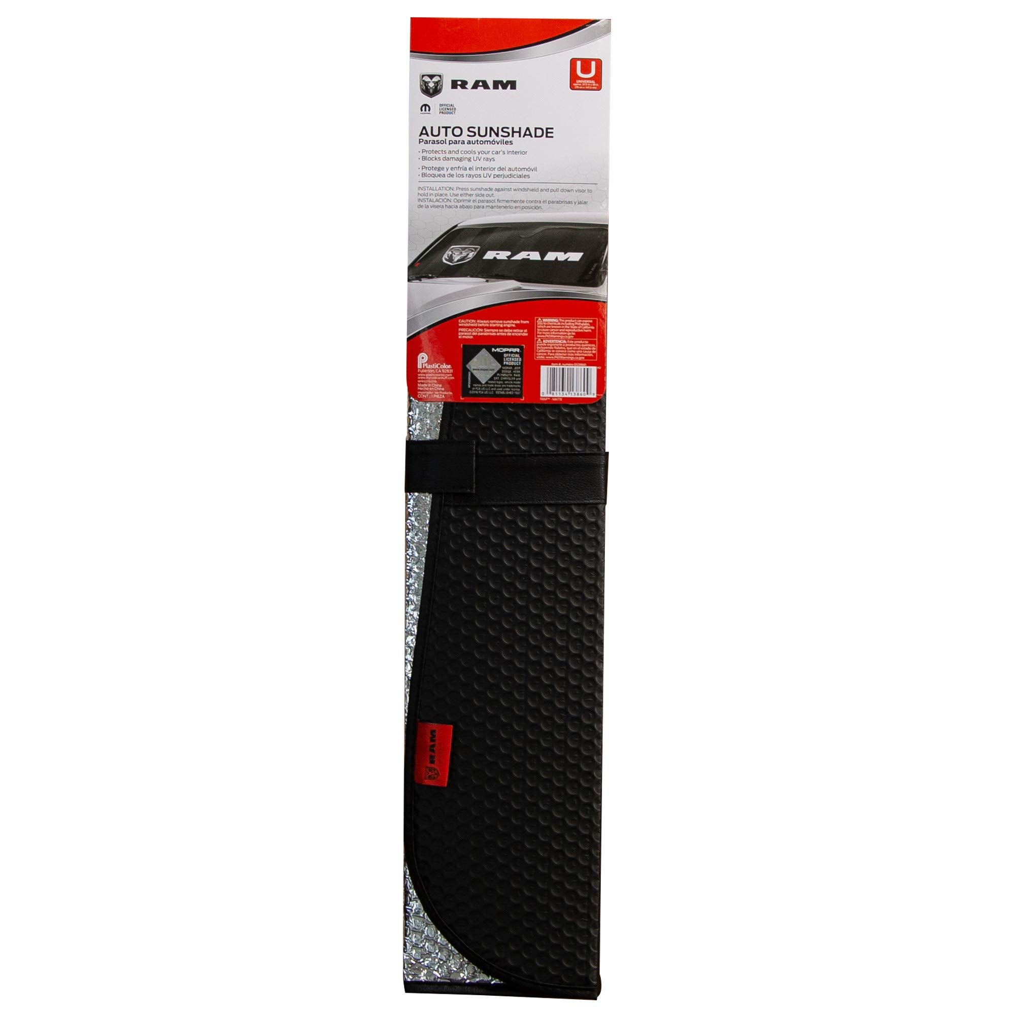 Plasticolor black matte finish front sunshade provides sleek look and protection.