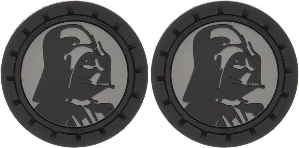 Plasticolor Darth Vader coasters in car cup holder protect surfaces and add style.