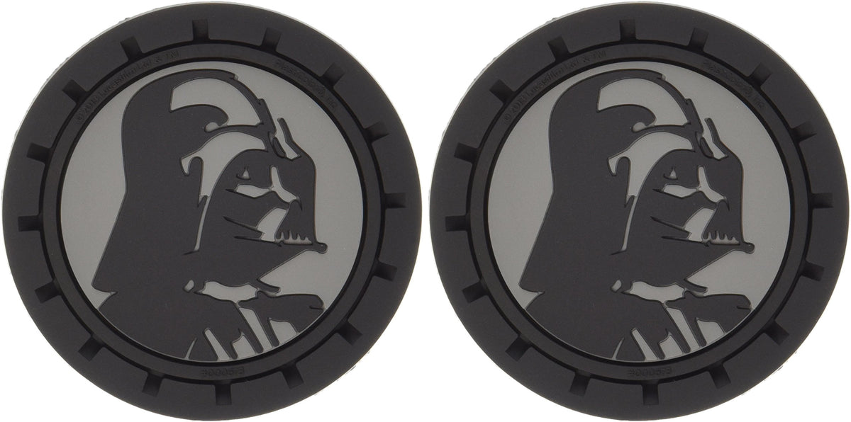 Plasticolor Darth Vader coasters in car cup holder protect surfaces and add style.