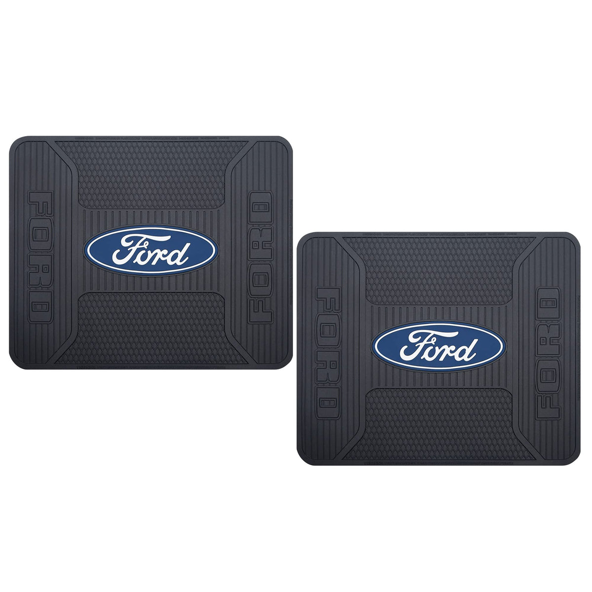 Plasticolor Ford blue oval rear mats protect rear footwells with easy-clean rubber