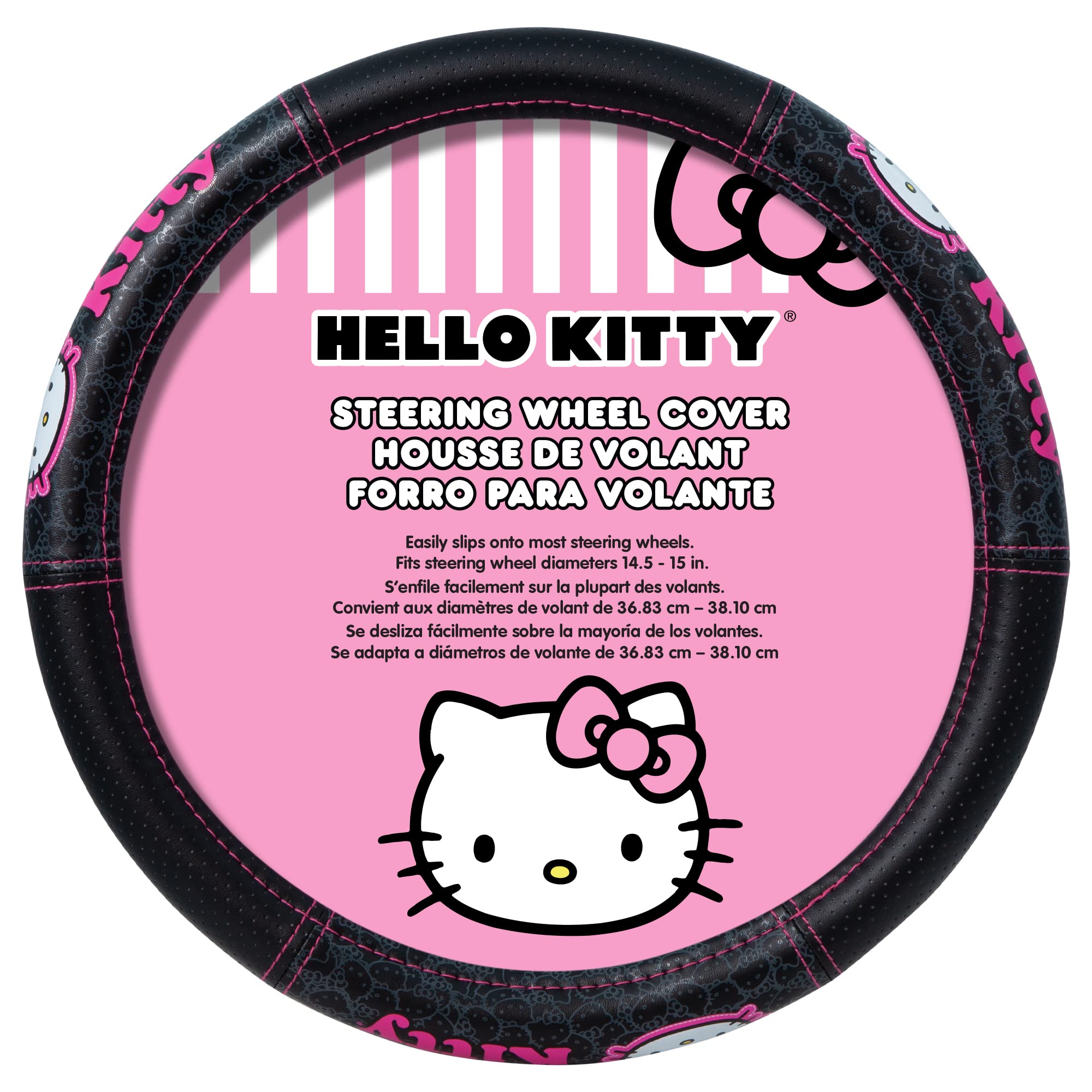 Hello Kitty collage wheel cover highlighting double stitching and bold hi-contrast accents
