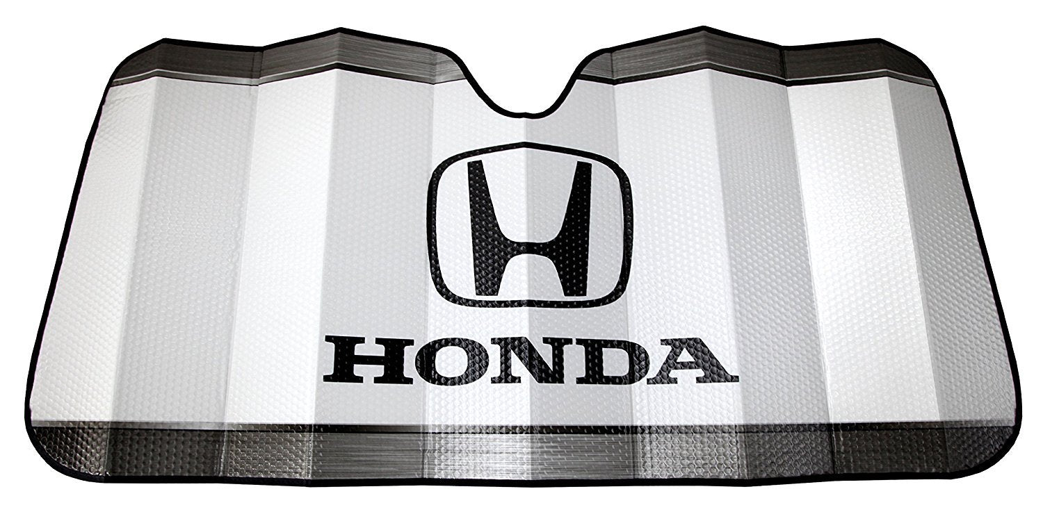 Plasticolor Honda logo white accordion sunshade for the front windshield reduces interior heat.