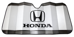 Plasticolor Honda logo white accordion sunshade for the front windshield reduces interior heat.