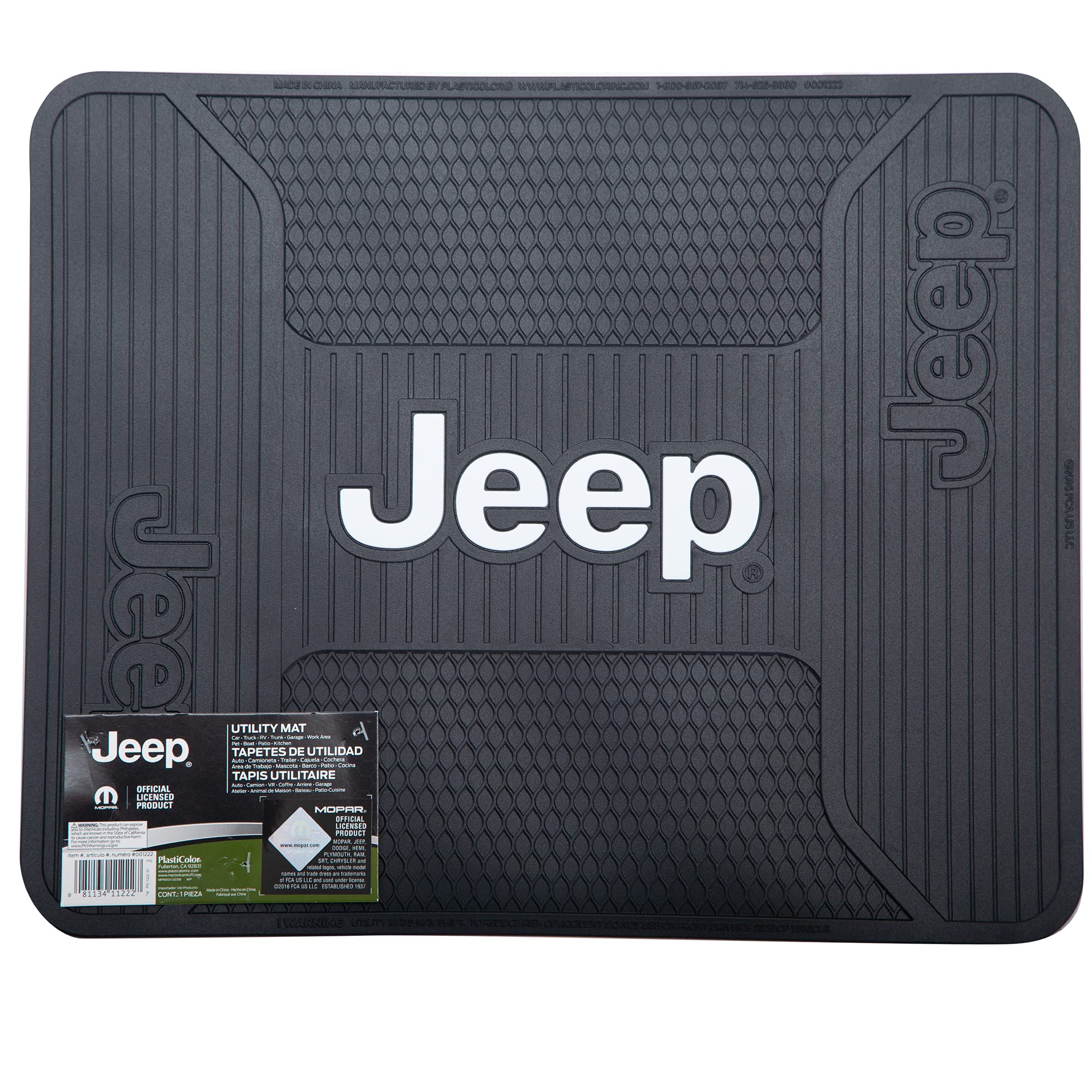 Plasticolor Jeep Elite rear seat mat texture highlighting wear-resistant surface.