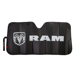 Plasticolor RAM logo sunshade protects windshield and adds bold style.