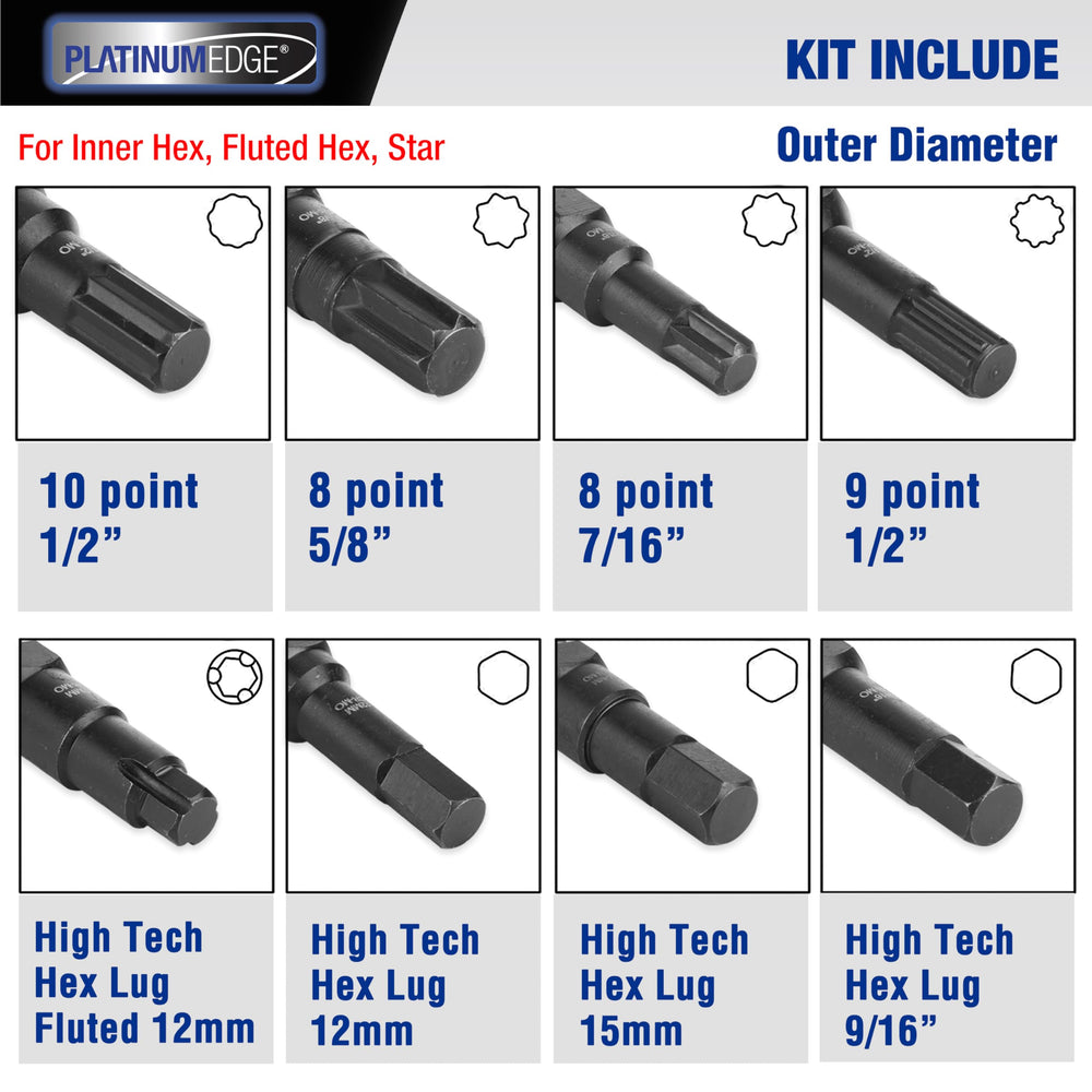 PLATINUMEDGE spline lug key enables quick removal of spline locks.