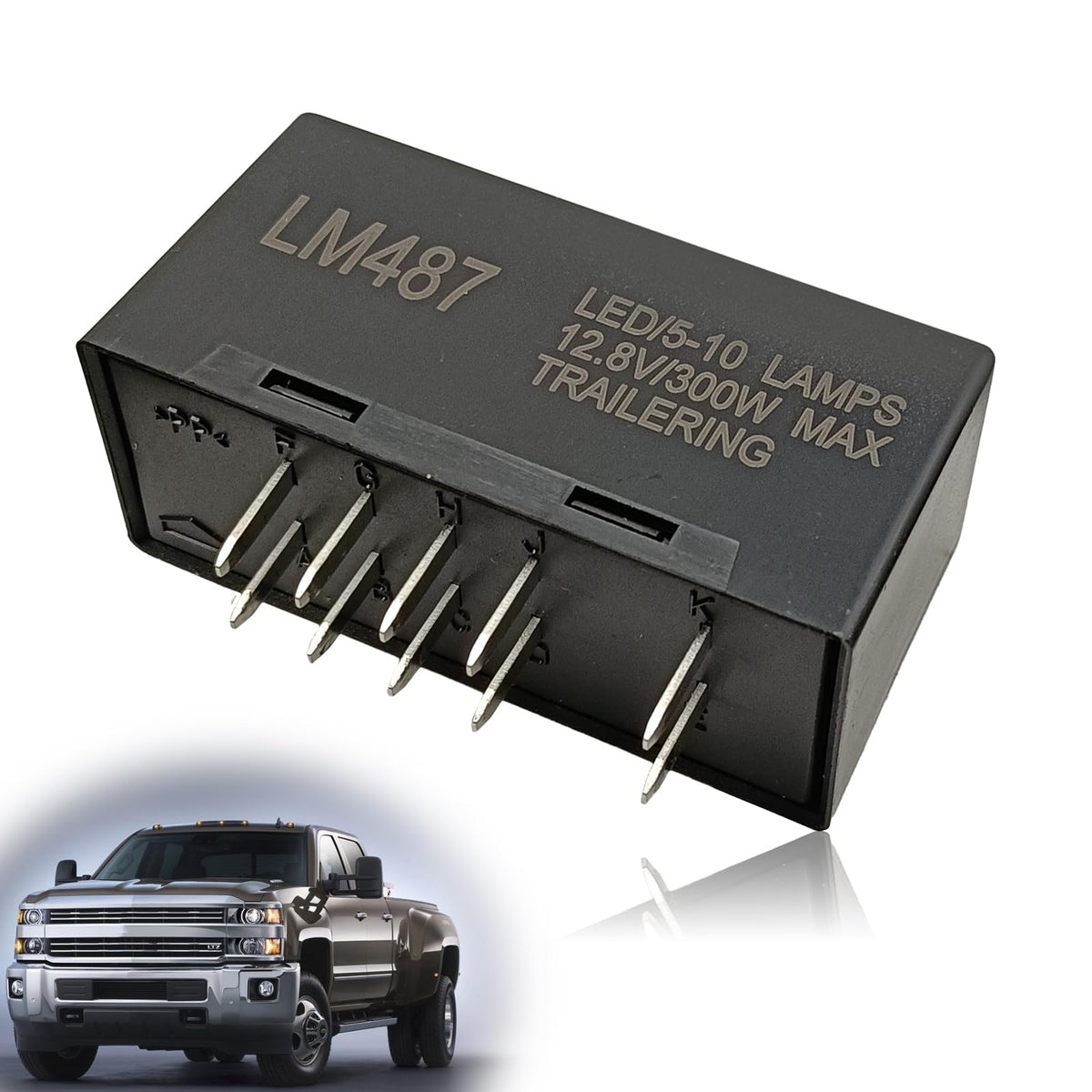 Pleoos 10-Pin Flasher Relay front view for GM models, showing compact, ready-to-install design.