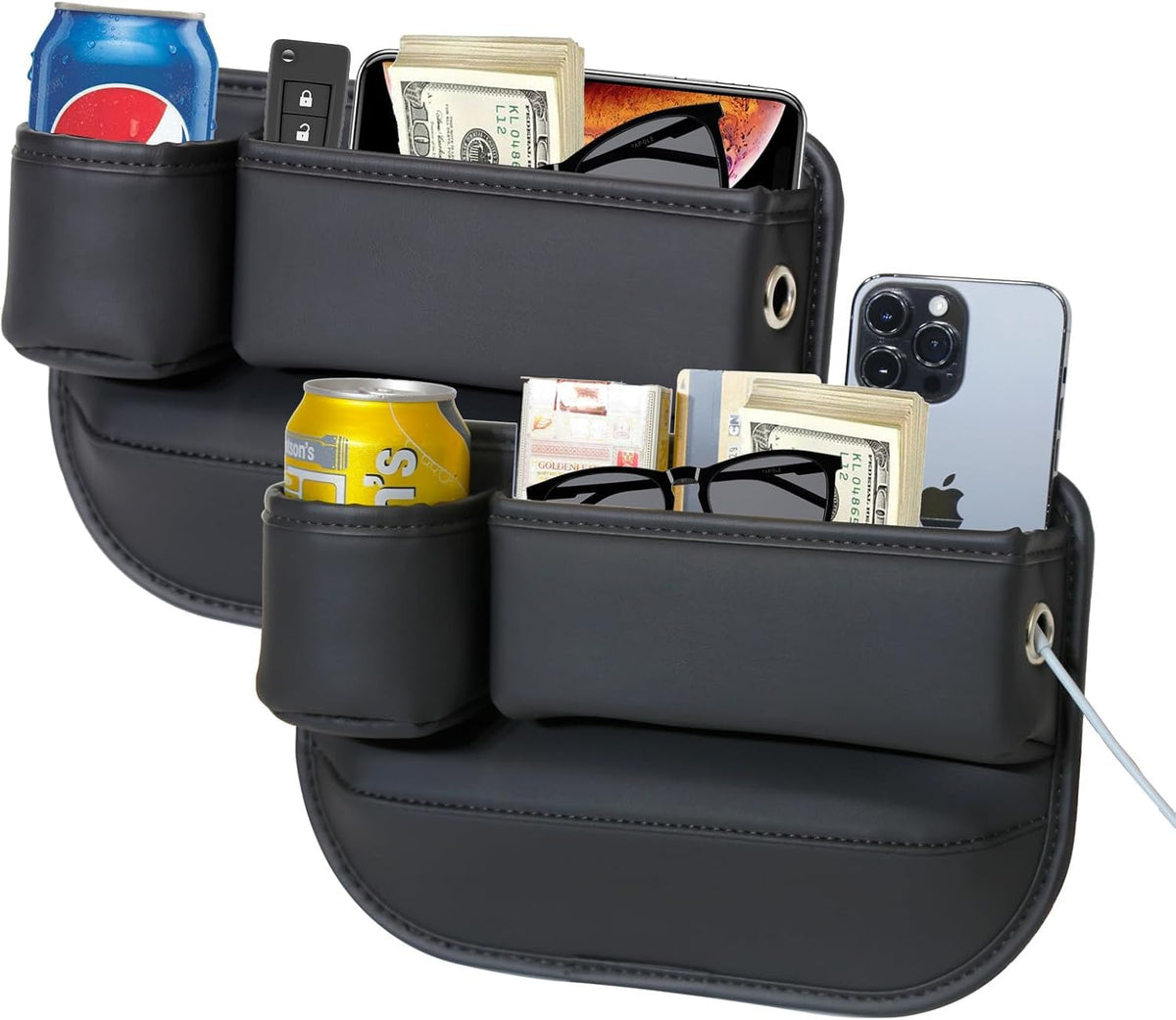 PLEW anti-drop gap filler 2-pack secures items in car seat gap with a slim profile.