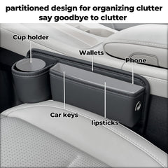 PLEW premium leather car-seat-gap-filler close-up shows luxury stitching and durability.