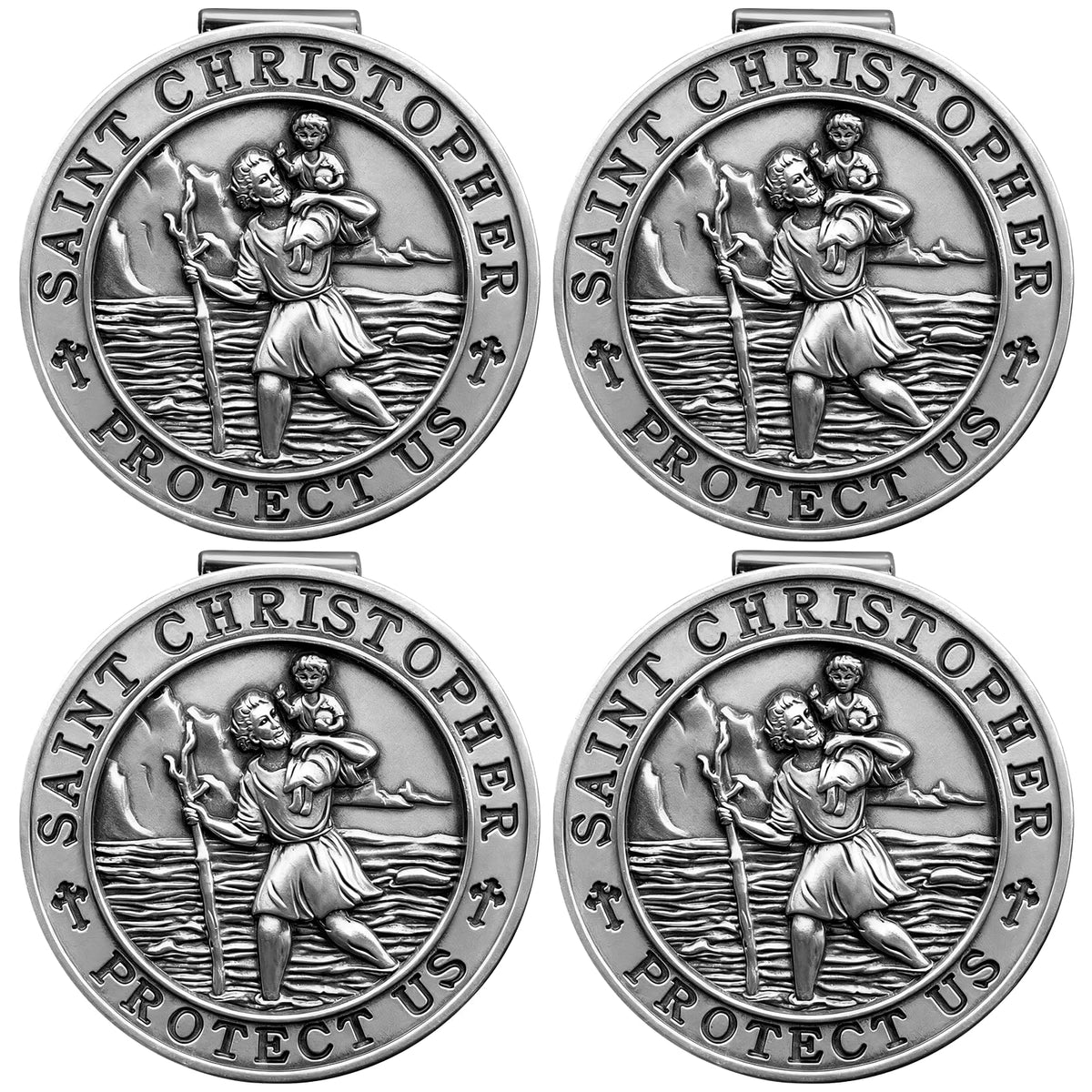 PloreWay St. Christopher car medal with durable metal finish for road protection.