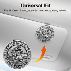 Detailed PloreWay St. Christopher medal for car travel and protection symbolism.