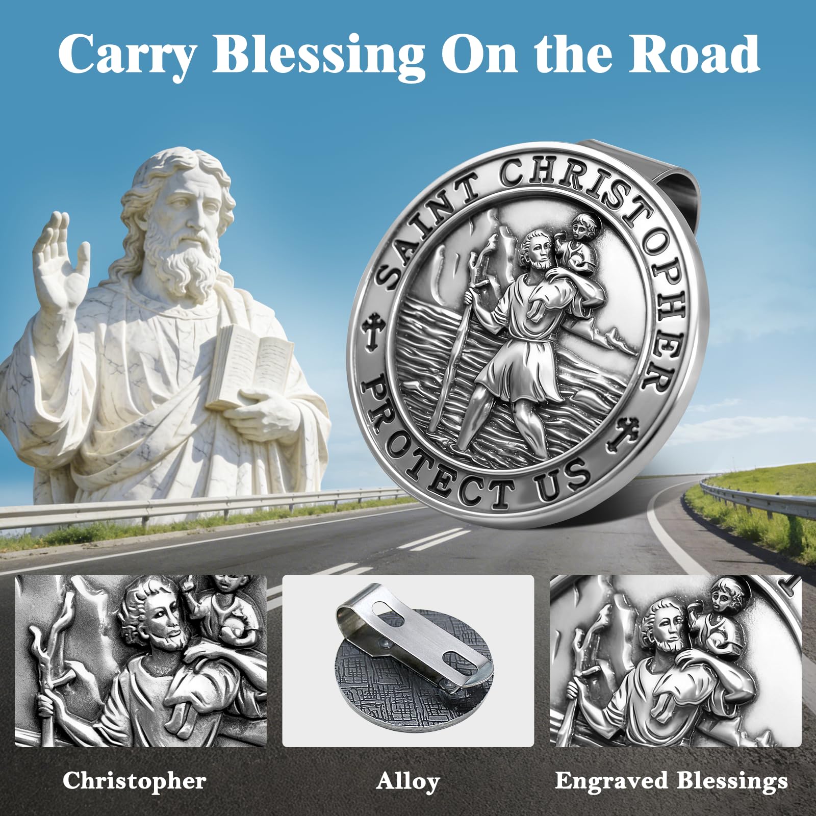 Gift-ready PloreWay St. Christopher 4-pack for drivers, families, and friends.