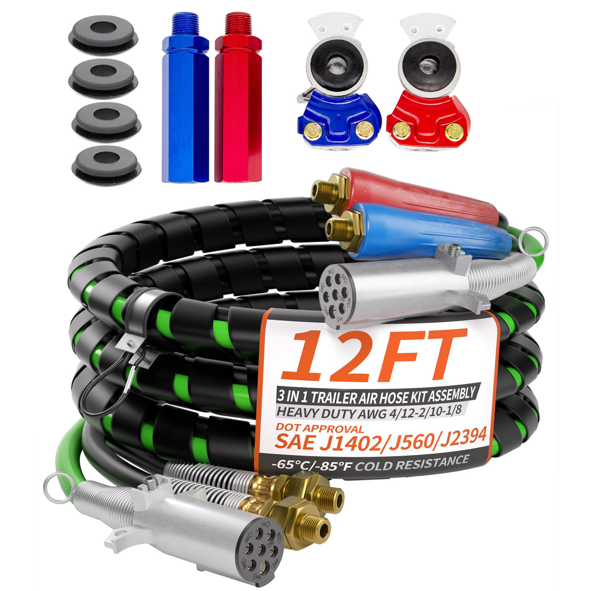 PlugSaf 12ft 3-in-1 trailer kit with air lines and power cable for organized setup