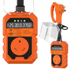 PlugSaf 22000J RV surge protector front view with robust surge protection for campers