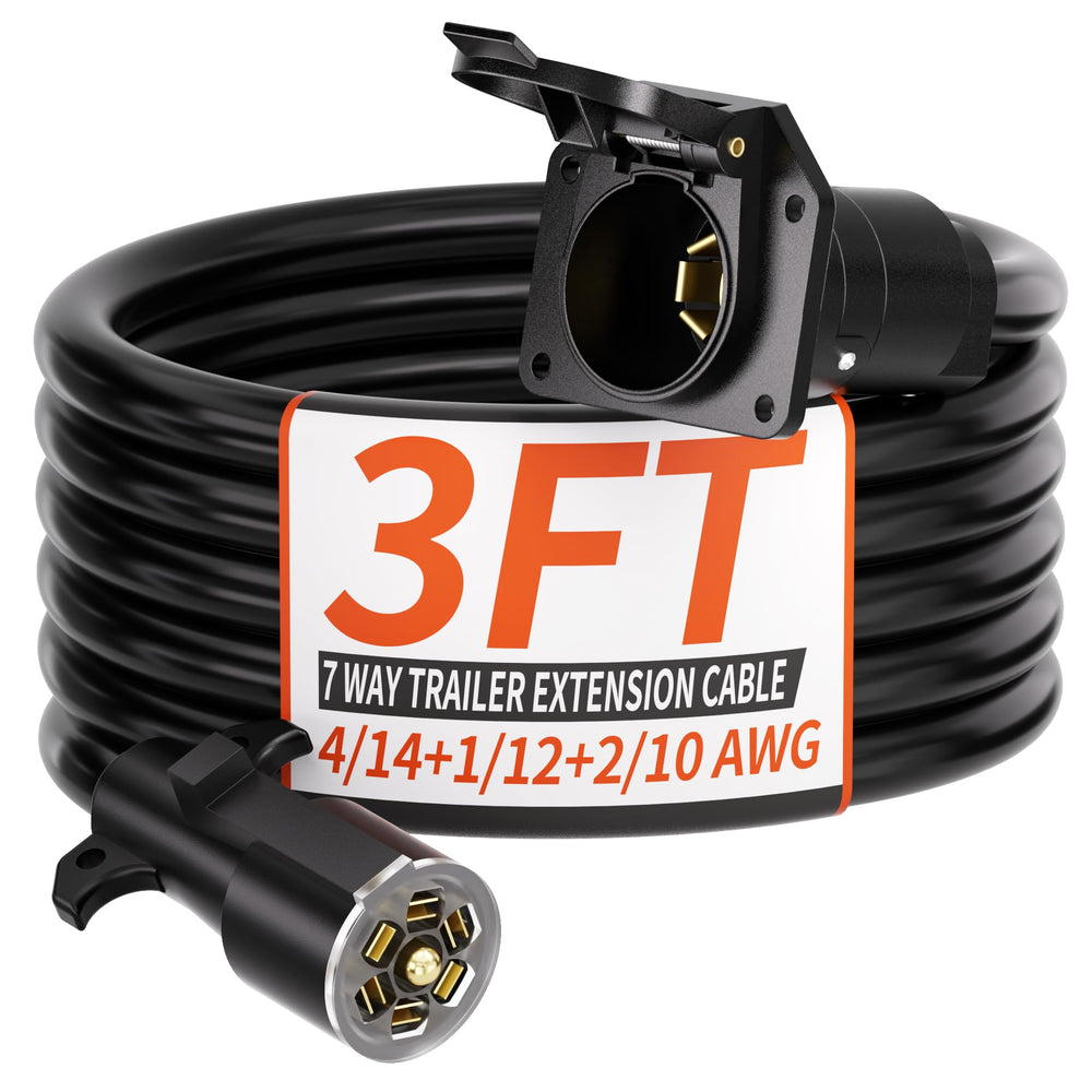 PlugSaf 3 ft 7-pin trailer plug cord with copper conductors for reliable power transfer.