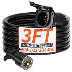 PlugSaf 3 ft 7-pin trailer plug cord with copper conductors for reliable power transfer.