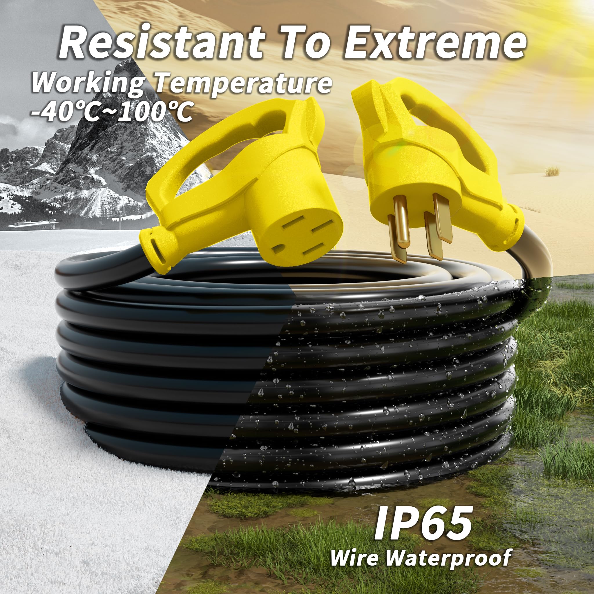 Adjustable cord organizer keeps the 15 ft cord neatly coiled on site.