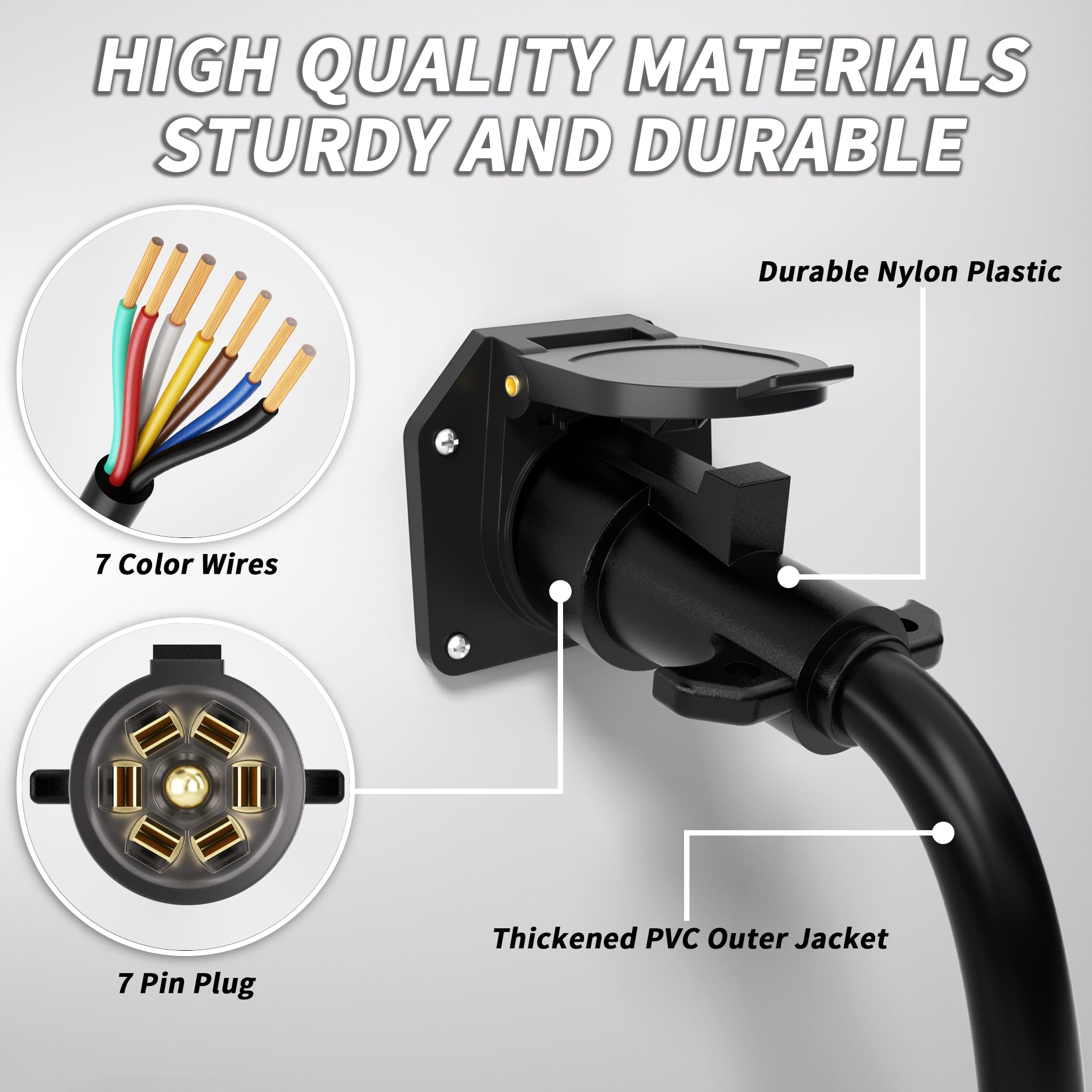 PlugSaf durable 3 ft cord supports tail lights, signals, and braking systems.