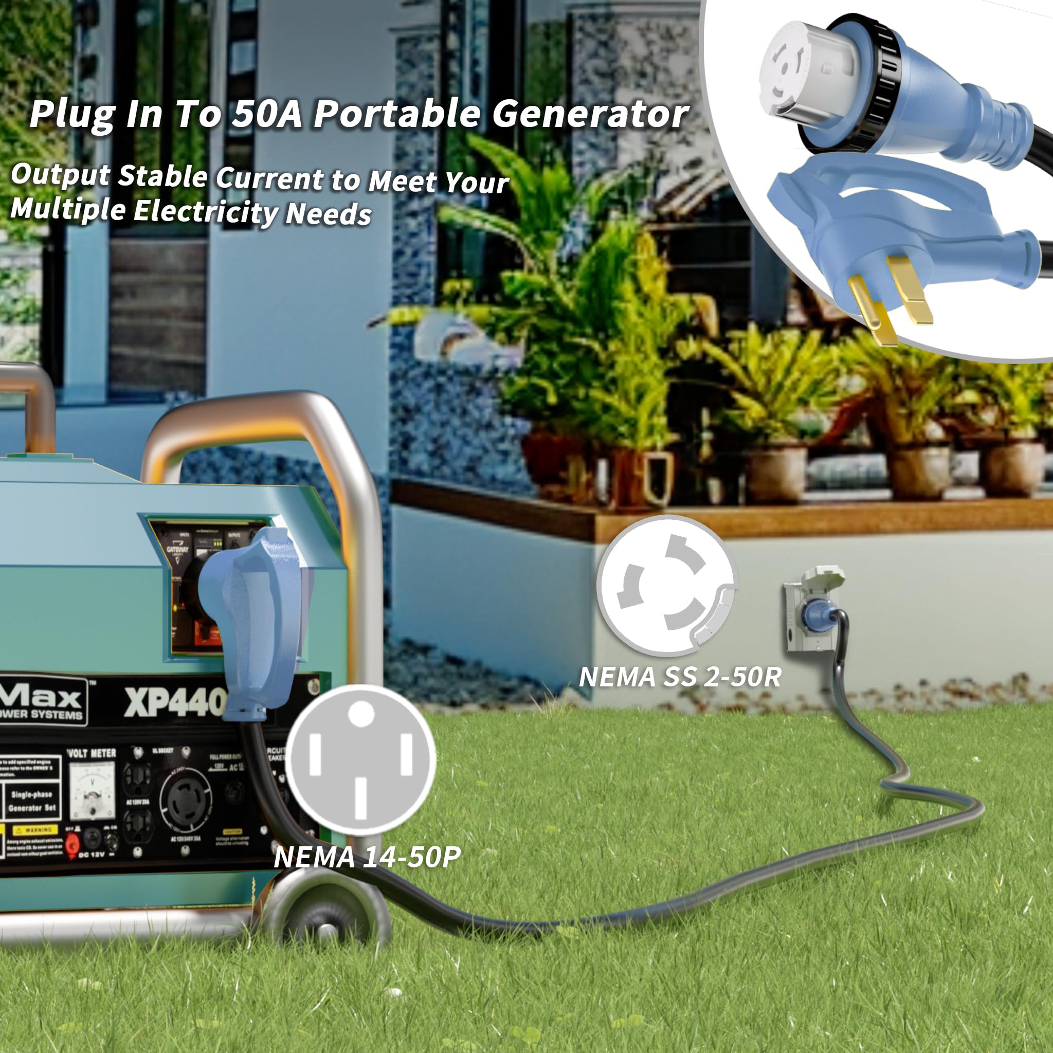 PlugSaf twist-lock connector locking securely to power inlet