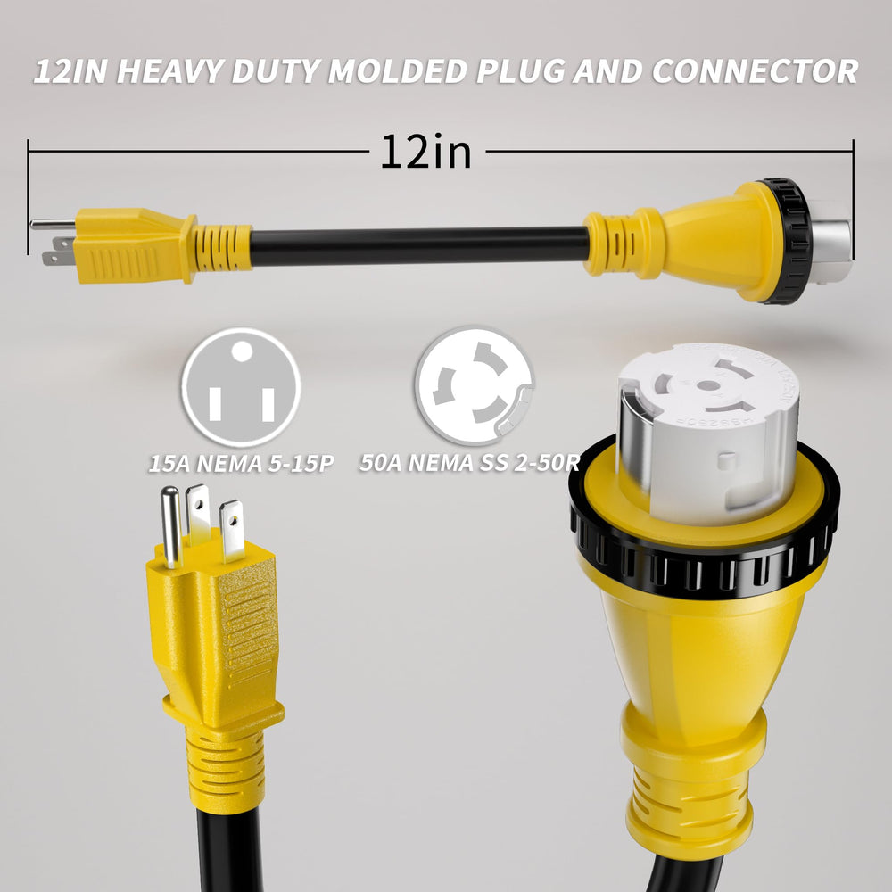 PlugSaf yellow 12-inch 10/3 STW cord for flexible outdoor use