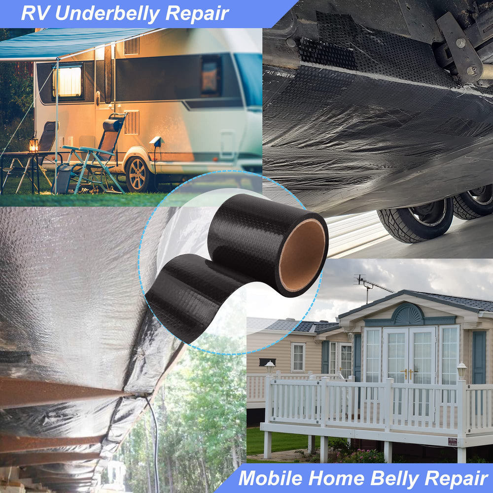PlusRoc RV Underbelly Tape repairs diverse underside damages from debris.