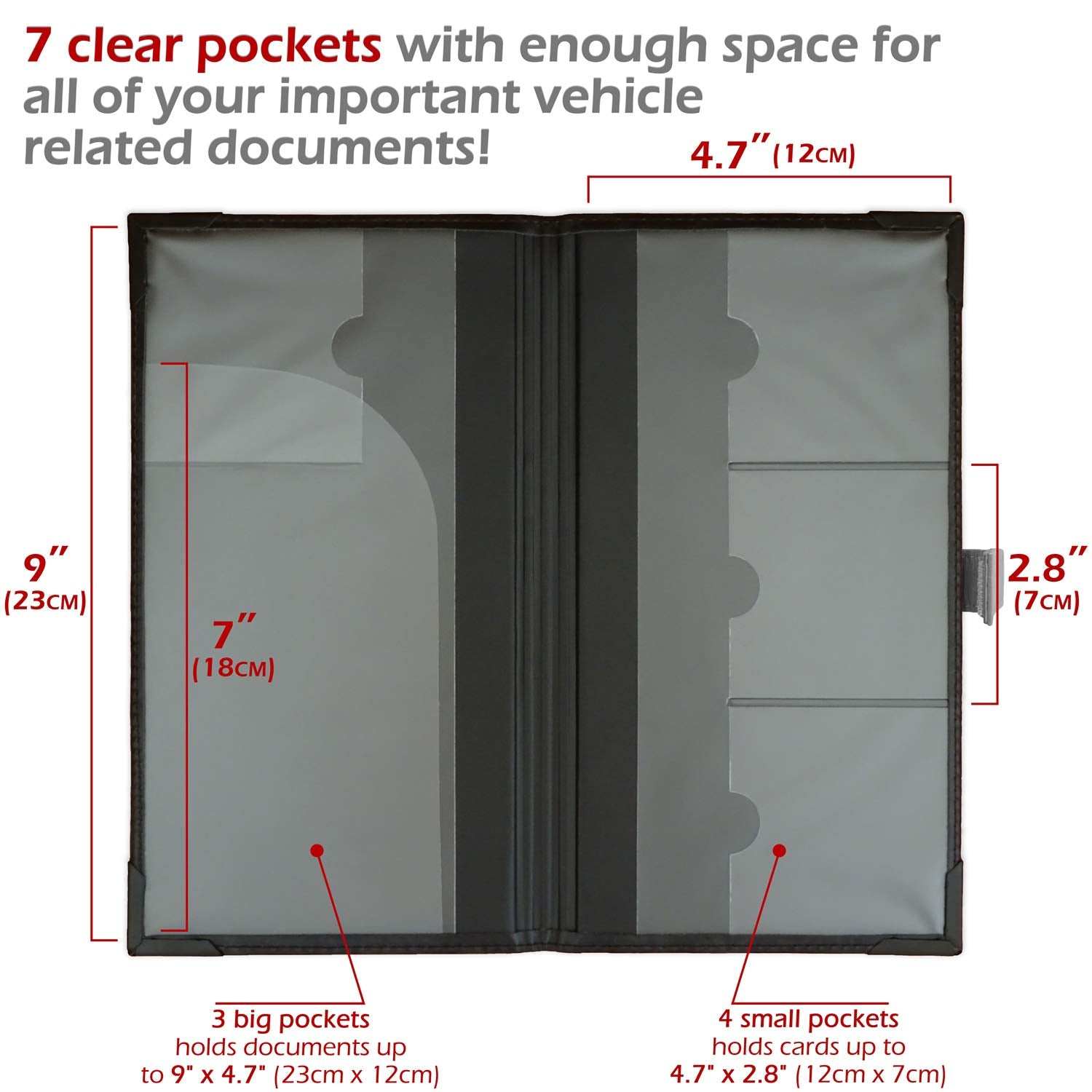 PlusXpres auto insurance card holder open pockets layout enables quick access to documents.