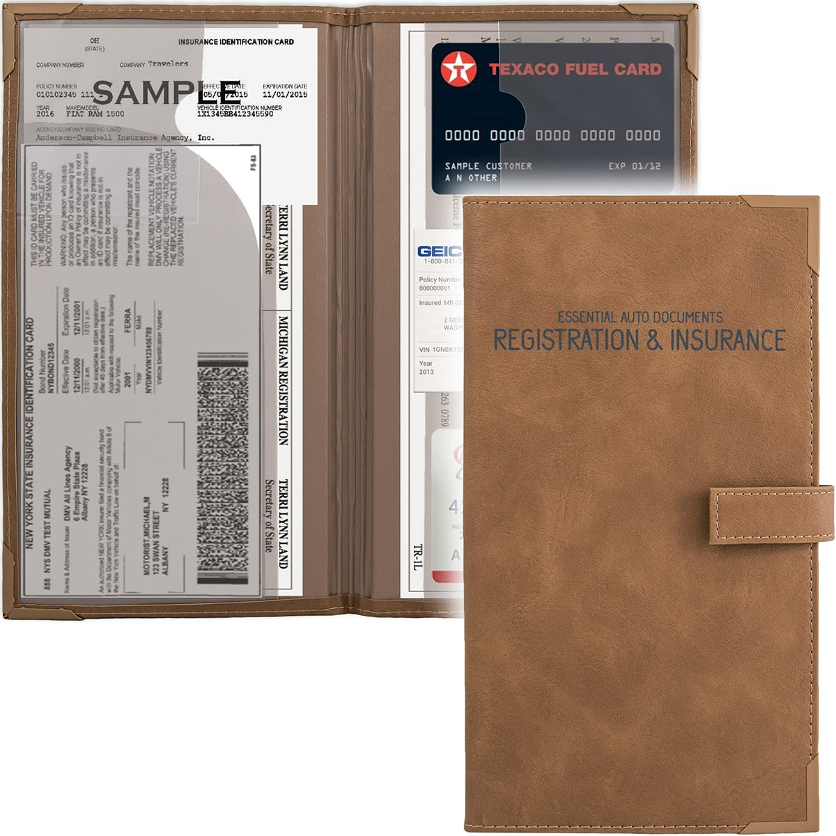 PlusXpres auto insurance card holder in glove box for quick access.