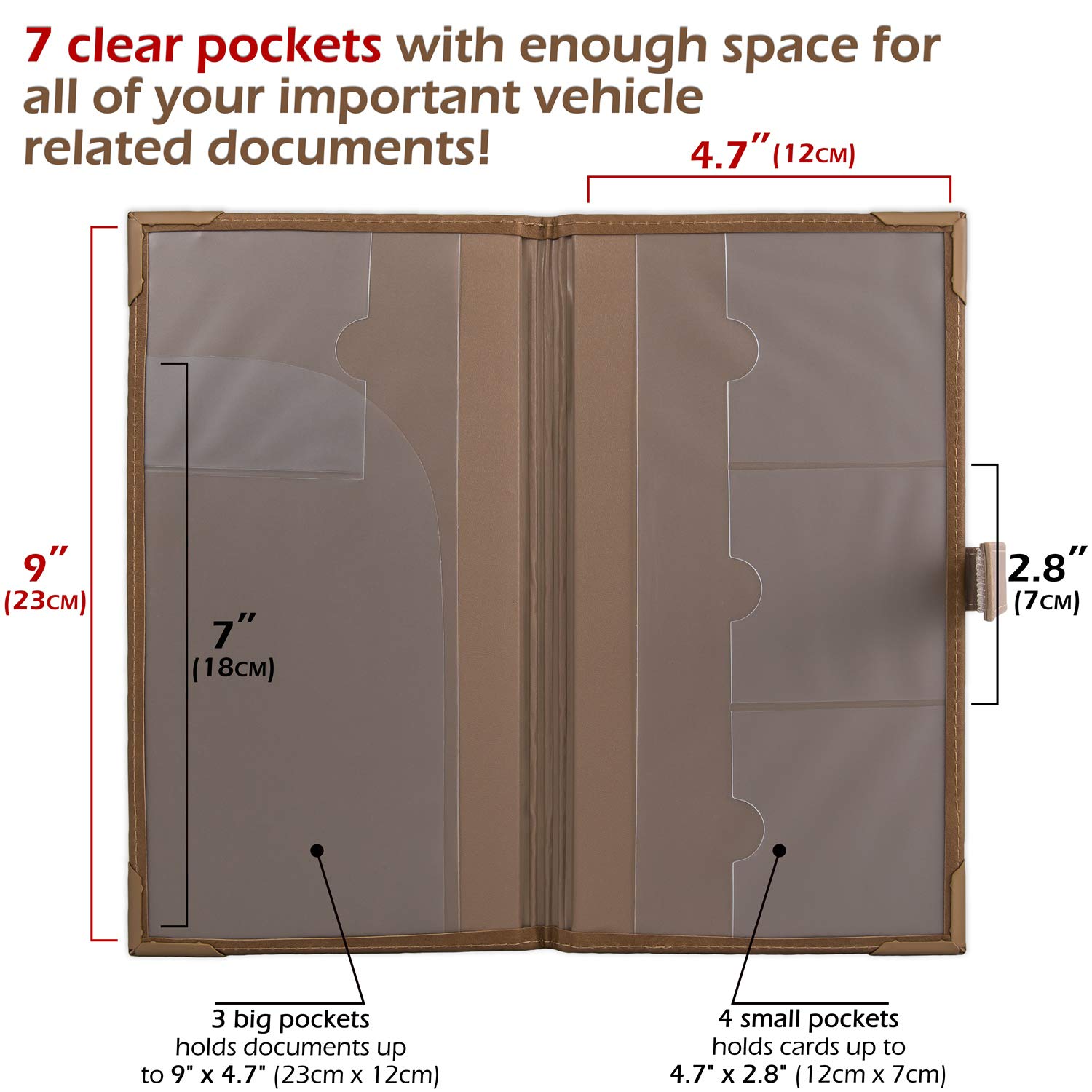 PlusXpres car document organizer with seven pockets for registration and insurance.