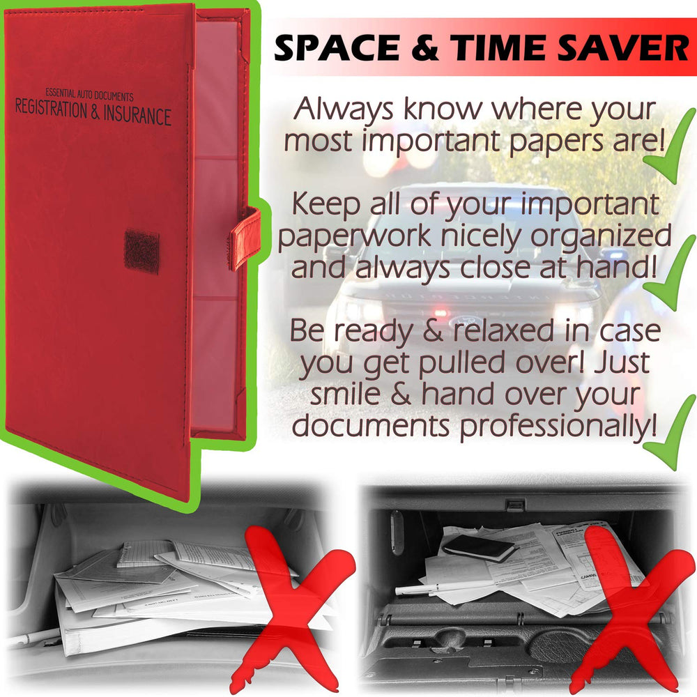 PlusXpres car paperwork holder compatible with DMV, AAA, and MCA documents.