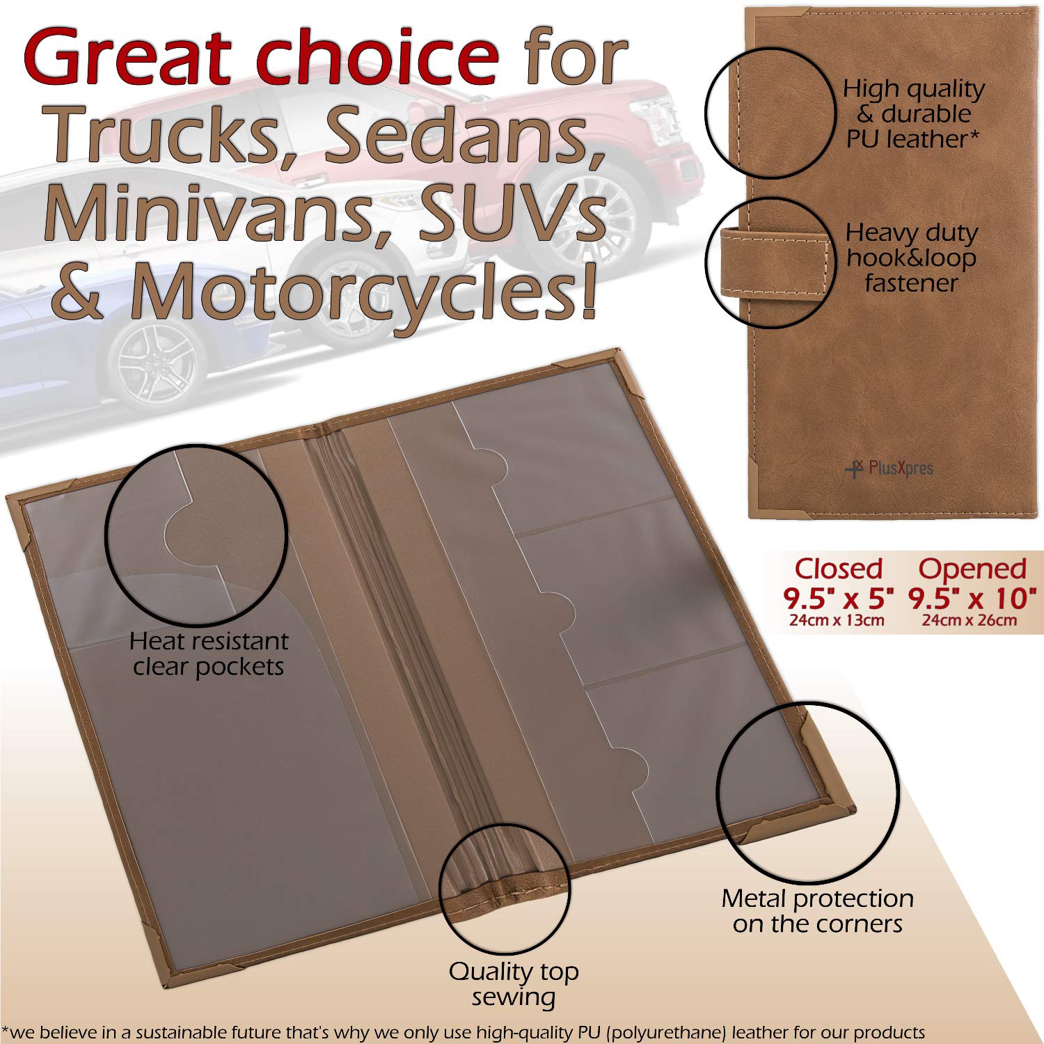 PlusXpres durable PU leather construction withstands daily use in any vehicle.