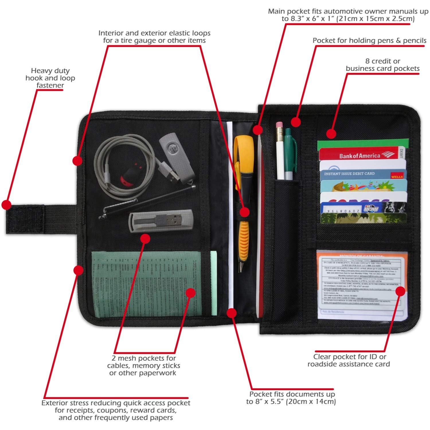 PlusXpres Glove Box Organizer interior pockets keep receipts and manuals neatly organized.