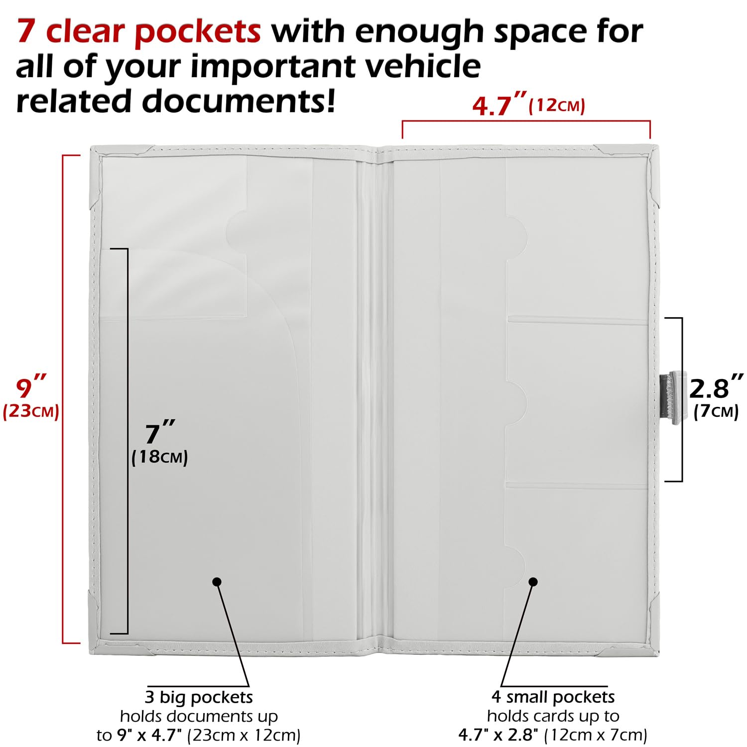 PlusXpres seven-pocket organizer keeps registration, insurance, and cards neatly sorted.