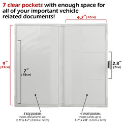 PlusXpres seven-pocket organizer keeps registration, insurance, and cards neatly sorted.