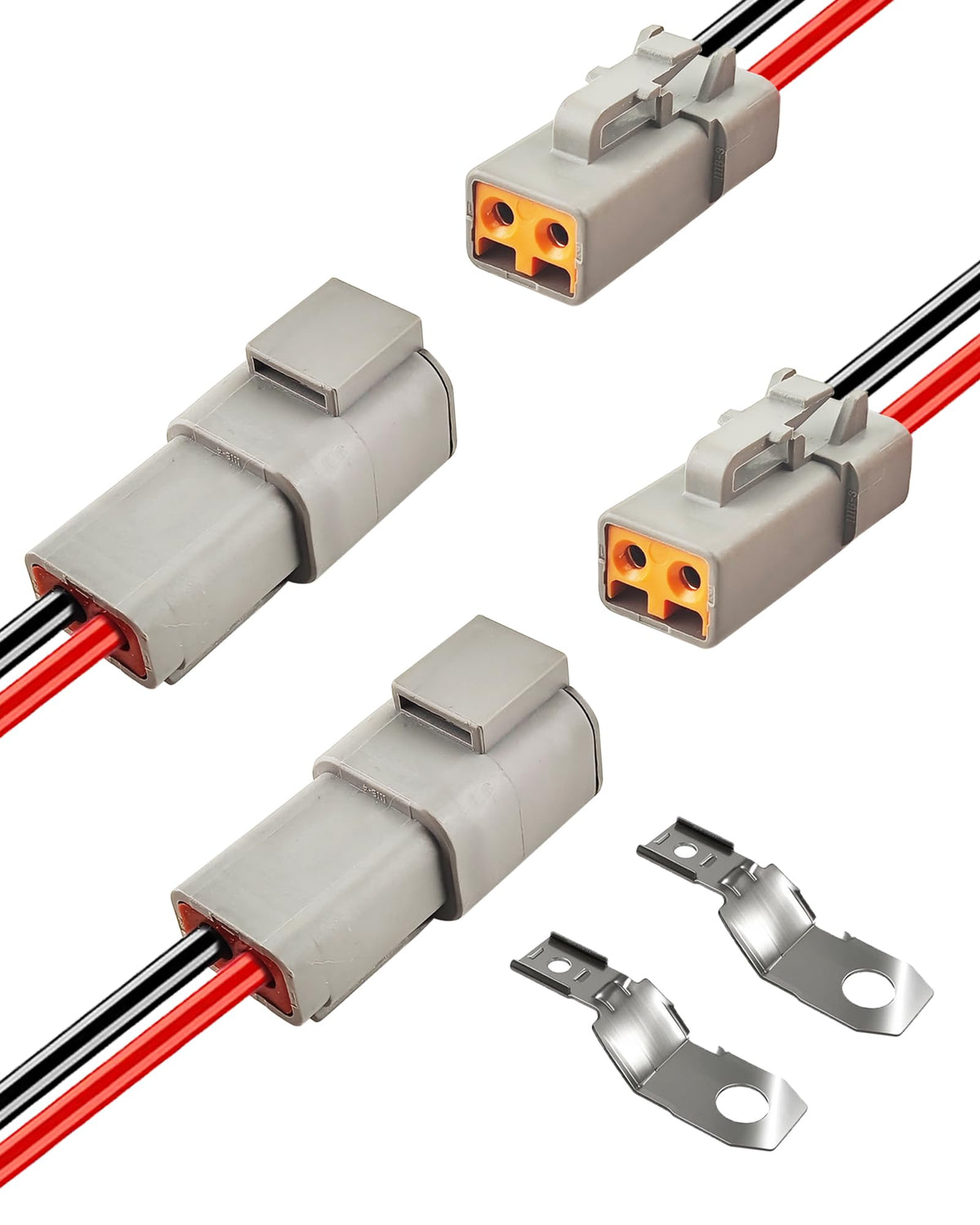 PLUXPAER 10 AWG 2 Pin DTP male connector with waterproof housing for rugged car use.